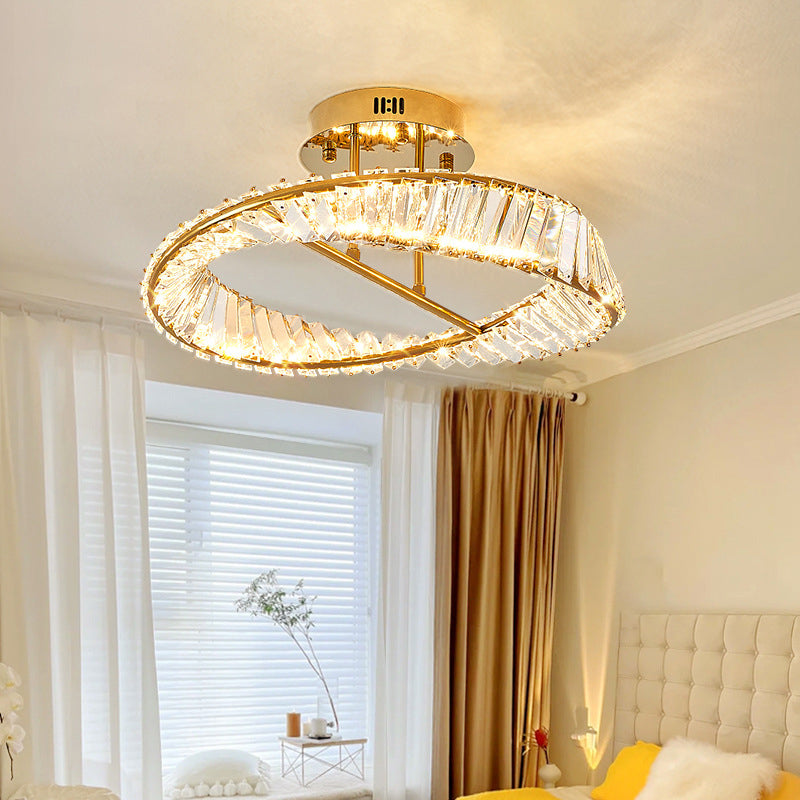 Linear Crystal 1 - Light Semi Flush Mount in Polished Gold Interior LED Ceiling Semi Flush