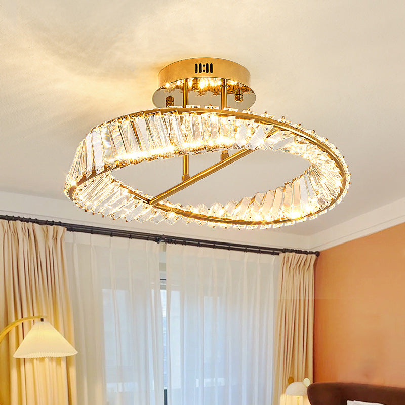 Linear Crystal 1 - Light Semi Flush Mount in Polished Gold Interior LED Ceiling Semi Flush
