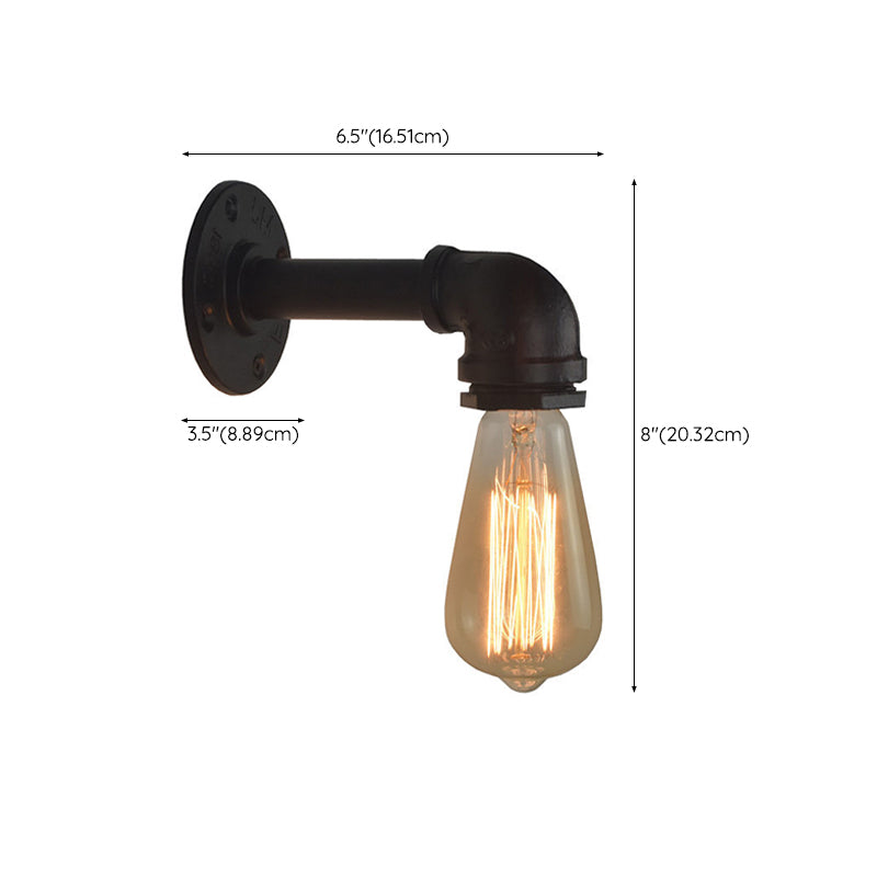 Industrial Style Pipe Shape Wall Sconce Metal 1 Light Sconces in Black for Bedroom