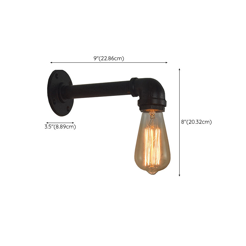 Industrial Style Pipe Shape Wall Sconce Metal 1 Light Sconces in Black for Bedroom