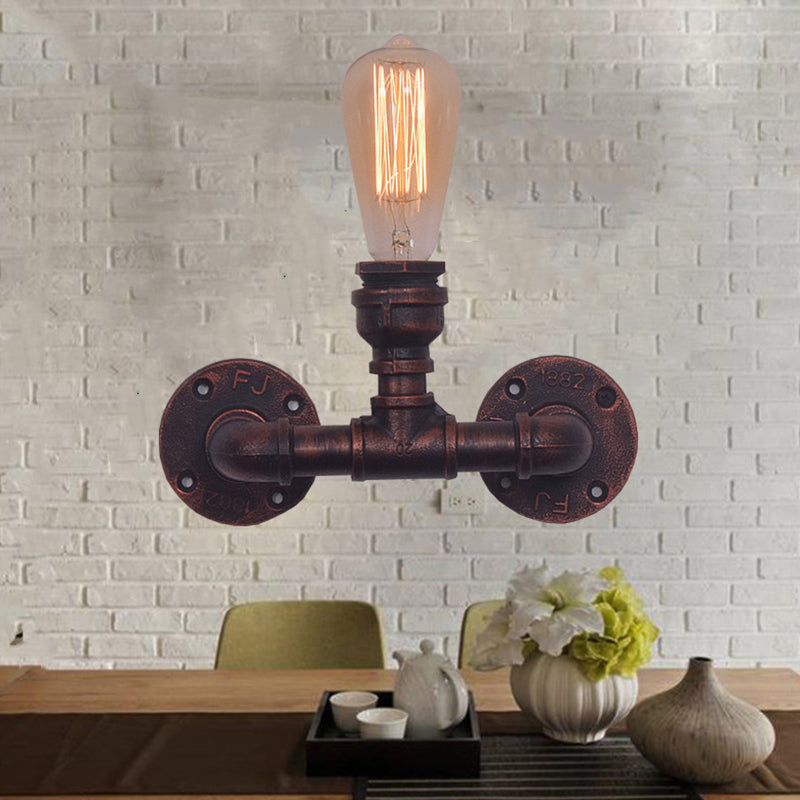Industrial Style Pipe Shape Wall Sconce Metal 1 Light Sconces for Bedroom