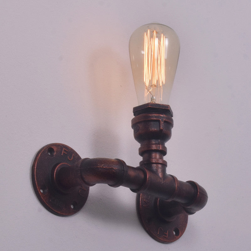 Industrial Style Pipe Shape Wall Sconce Metal 1 Light Sconces for Bedroom