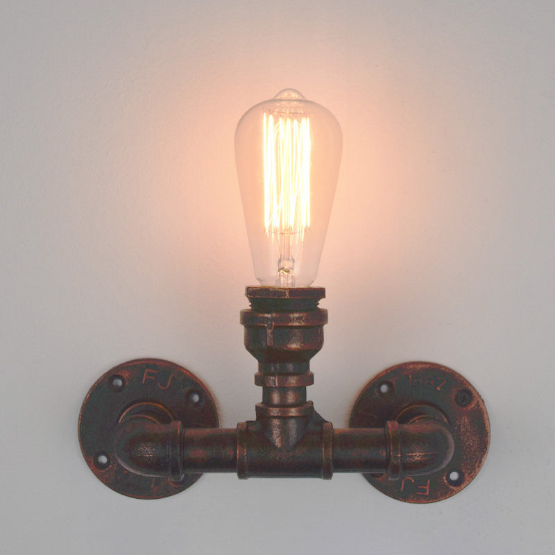 Industrial Style Pipe Shape Wall Sconce Metal 1 Light Sconces for Bedroom