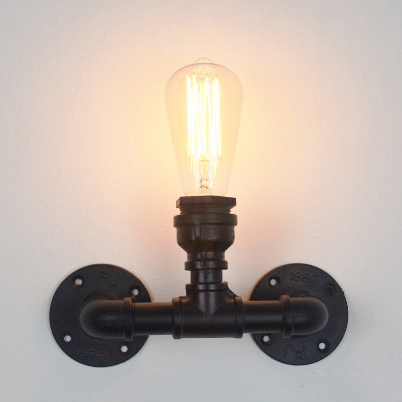 Industrial Style Pipe Shape Wall Sconce Metal 1 Light Sconces for Bedroom
