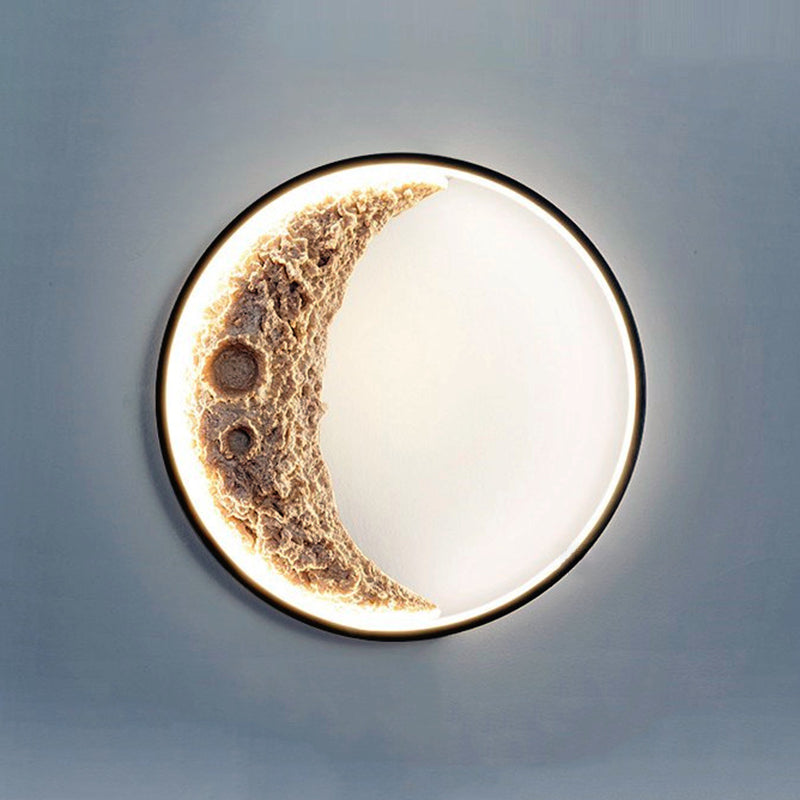 Modern Metal Wall Sconce Circle Shape Wall Light with Resin Shade for Bedroom