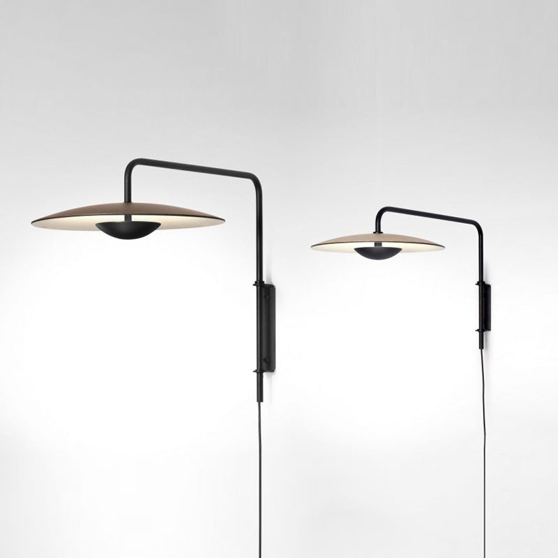 Modern Swing Arm Wall Sconce Circle Shape Wall Light with Metal Shade for Bedroom