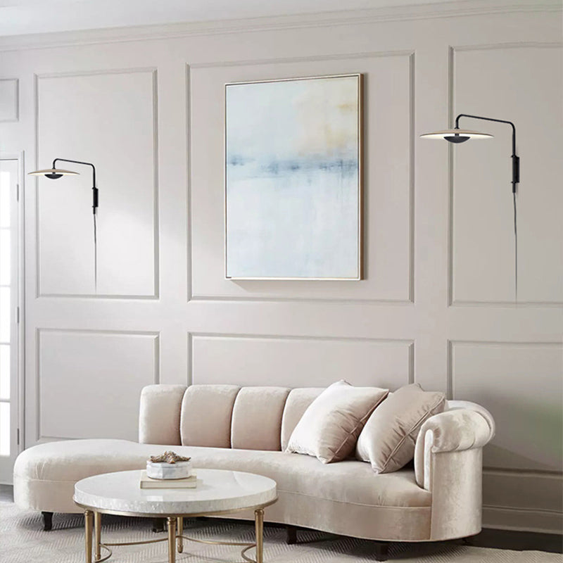 Modern Swing Arm Wall Sconce Circle Shape Wall Light with Metal Shade for Bedroom