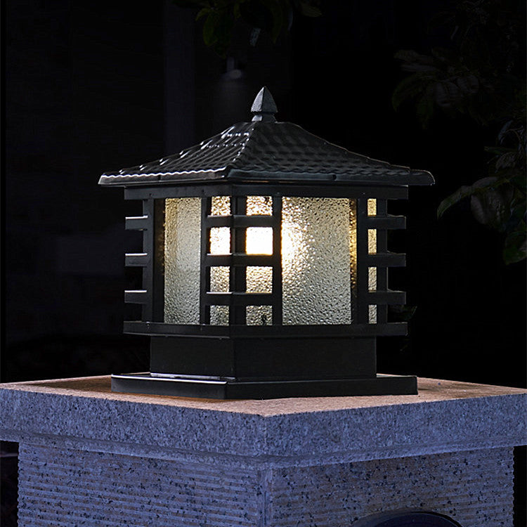 Square Waterproof Pillar Lamp Black Solar Outdoor Lights for Garden