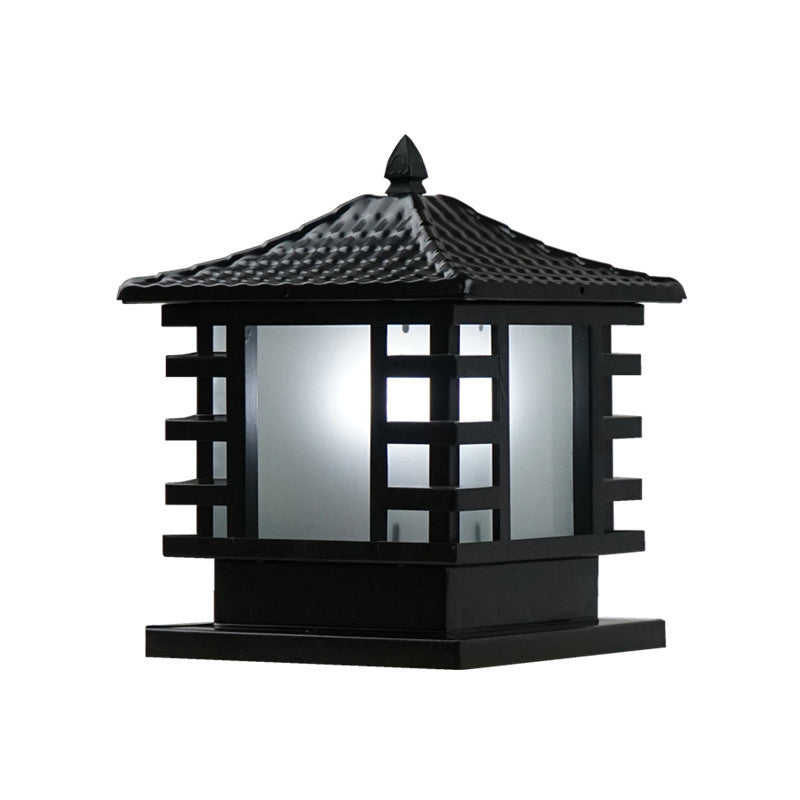 Square Waterproof Pillar Lamp Black Solar Outdoor Lights for Garden