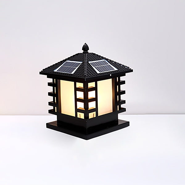 Square Waterproof Pillar Lamp Black Solar Outdoor Lights for Garden