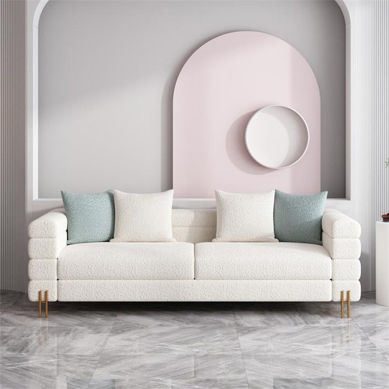 Modern White Wool Sofa with Tuxedo Arm and Tight Back for Apartment