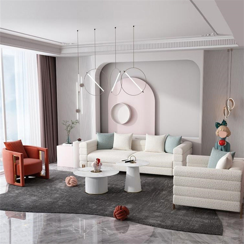 Modern White Wool Sofa with Tuxedo Arm and Tight Back for Apartment