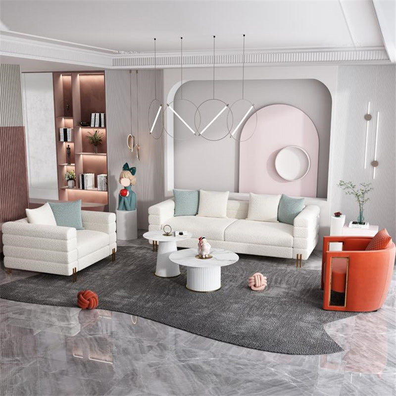 Modern White Wool Sofa with Tuxedo Arm and Tight Back for Apartment
