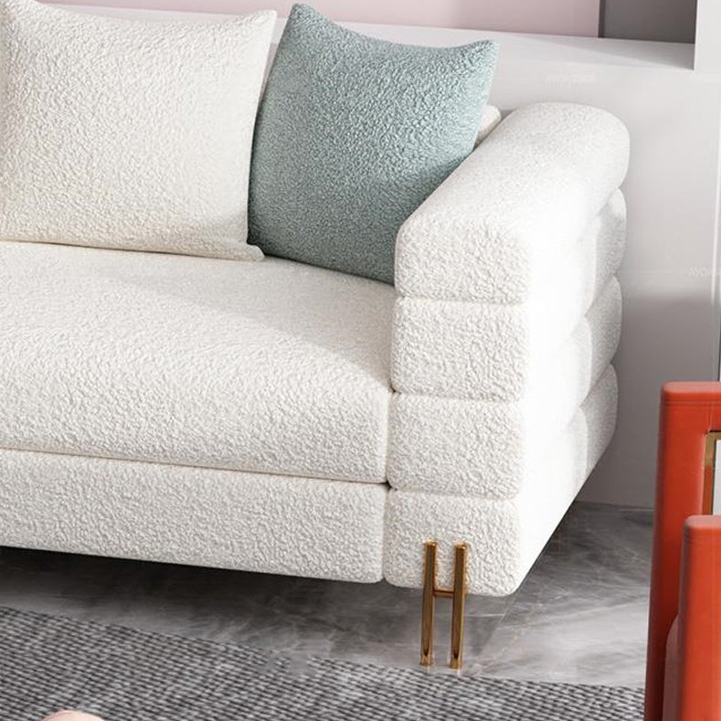 Modern White Wool Sofa with Tuxedo Arm and Tight Back for Apartment