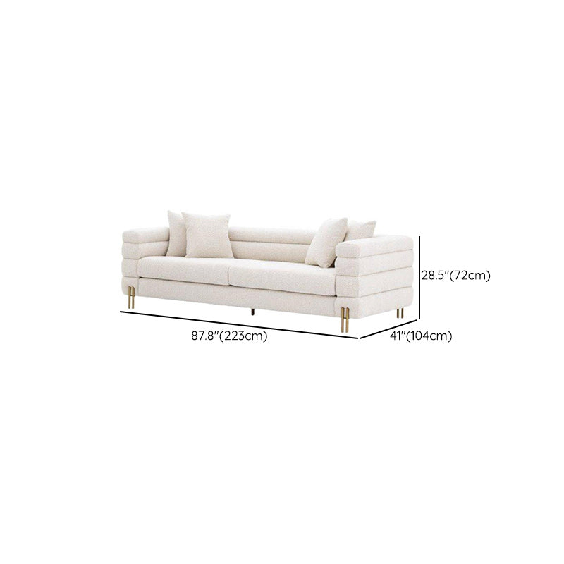 Modern White Wool Sofa with Tuxedo Arm and Tight Back for Apartment