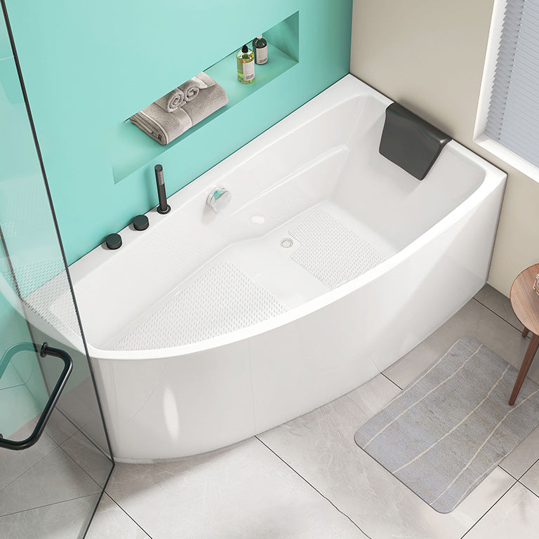 Modern Corner White Bathtub Back to Wall with Drain Bath Tub