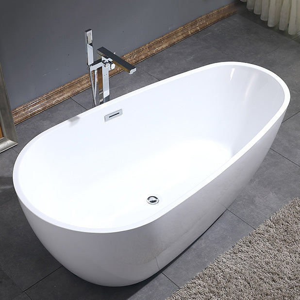 Freestanding Soaking Bathtub White Center Drain Acrylic Bath Tub