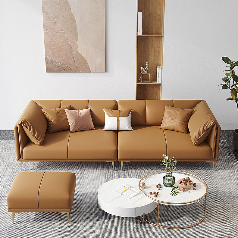 Modern Leather Pillow Top Arm Sofa Cushions Standard Sofa in Oragne