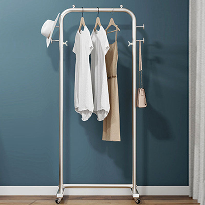 Modern Hall Stand Metal Hanging Rail and 4 Hooks Entry Hall Tree with Castors