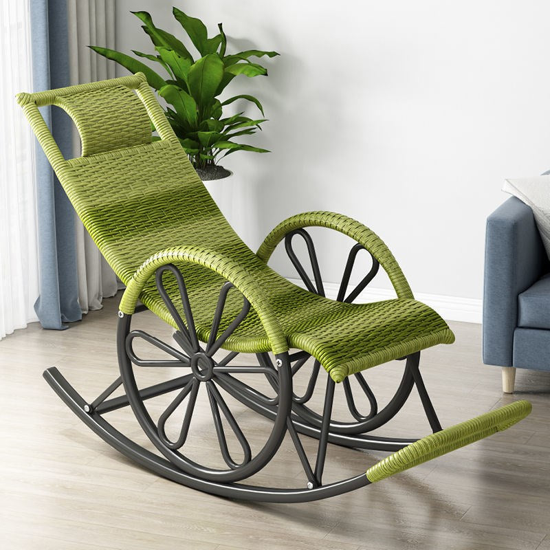 Rattan Modern Rocking Chair Woven Rope Rocker Chair in Black