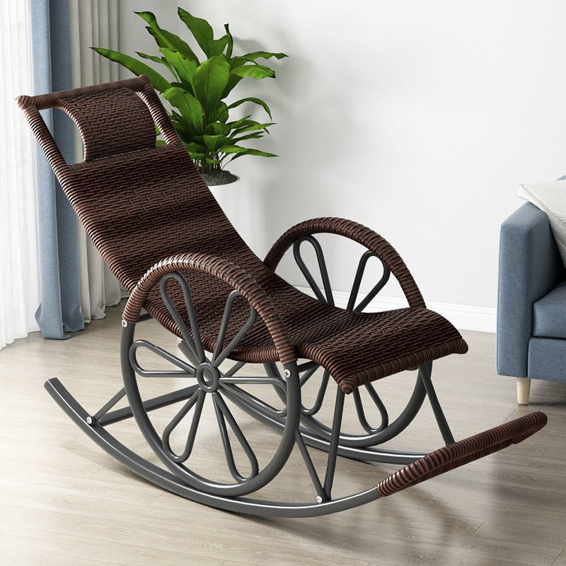 Rattan Modern Rocking Chair Woven Rope Rocker Chair in Black