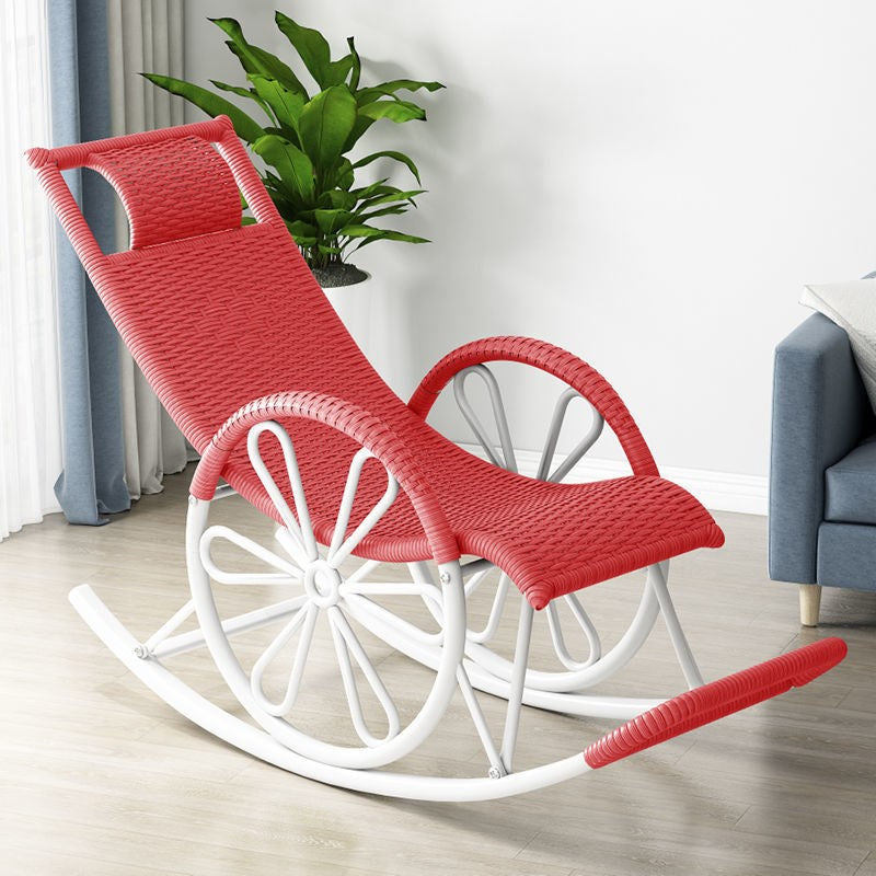 Rattan Modern Rocking Chair Woven Rope Rocker Chair in Black