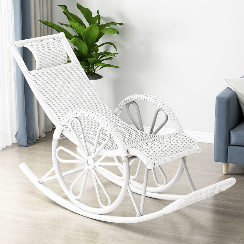 Rattan Modern Rocking Chair Woven Rope Rocker Chair in Black