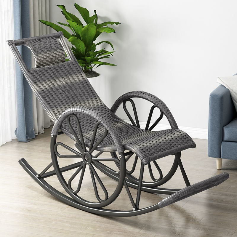 Rattan Modern Rocking Chair Woven Rope Rocker Chair in Black