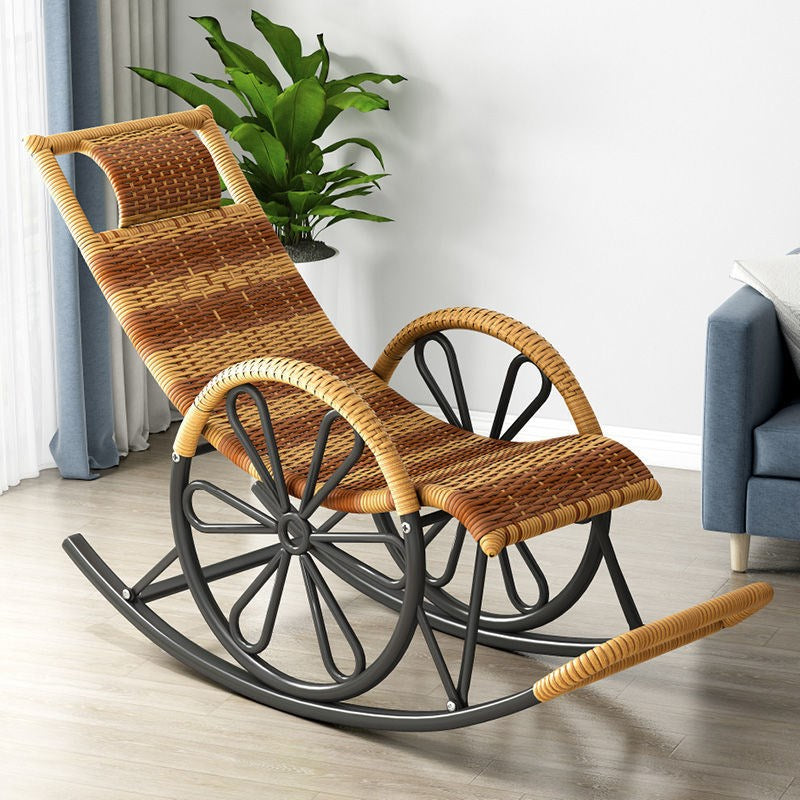 Rattan Modern Rocking Chair Woven Rope Rocker Chair in Black