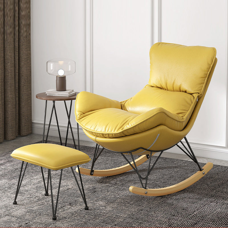Modern Rocker Upholstered Tufted Cushions Wingback Glider with Dark Leg