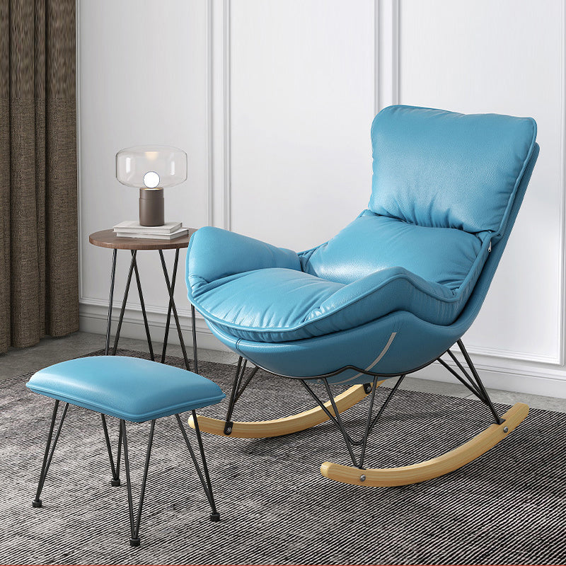 Modern Rocker Upholstered Tufted Cushions Wingback Glider with Dark Leg