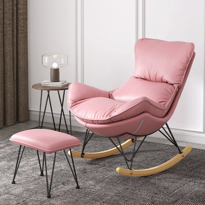 Modern Rocker Upholstered Tufted Cushions Wingback Glider with Dark Leg