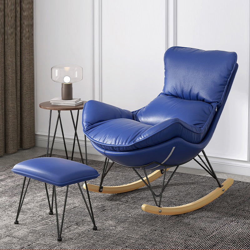 Modern Rocker Upholstered Tufted Cushions Wingback Glider with Dark Leg