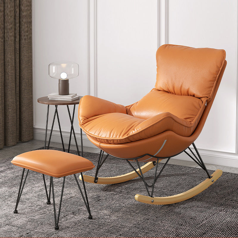Modern Rocker Upholstered Tufted Cushions Wingback Glider with Dark Leg