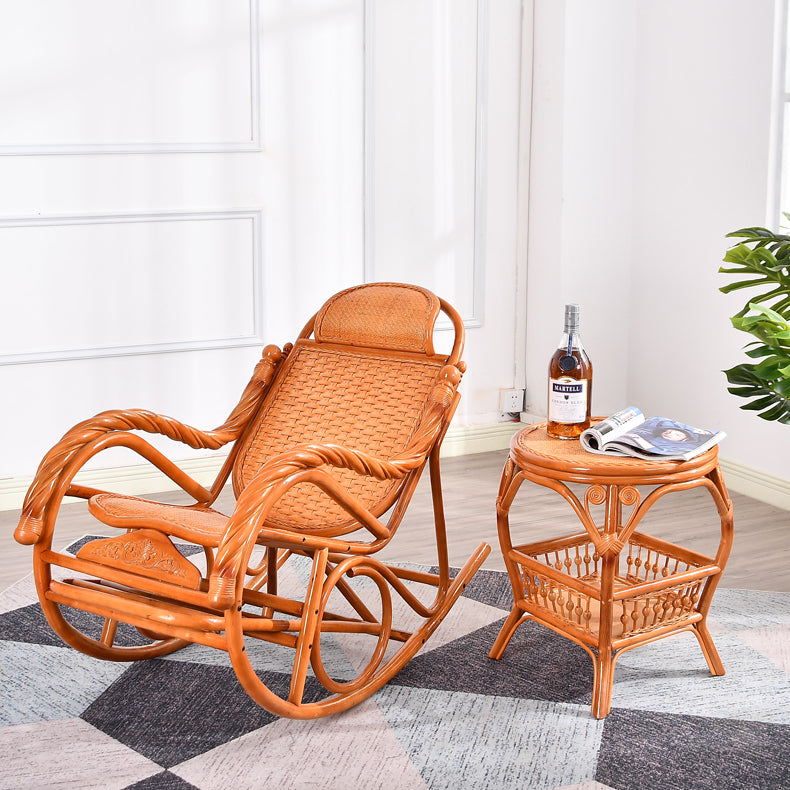 Rattan Rocking Chair Pure Color Traditional Woven Rope Rocking Chair in Living Room