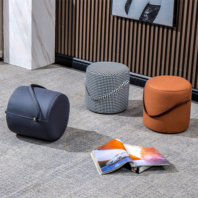 Modern Orange Pouf Round Scratch Resistant Pouf for Living Room