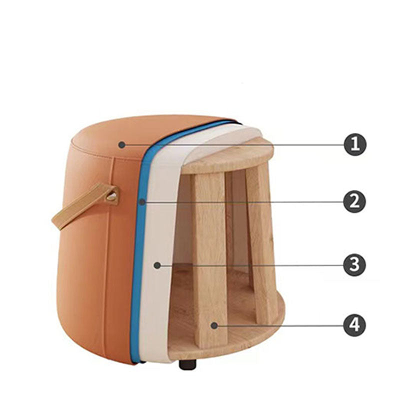 Modern Orange Pouf Round Scratch Resistant Pouf for Living Room