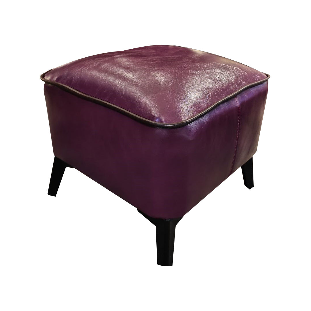 Mid-Century Modern Pouf Ottoman Faux Leather Upholstered Square Ottoman with Chair Legs