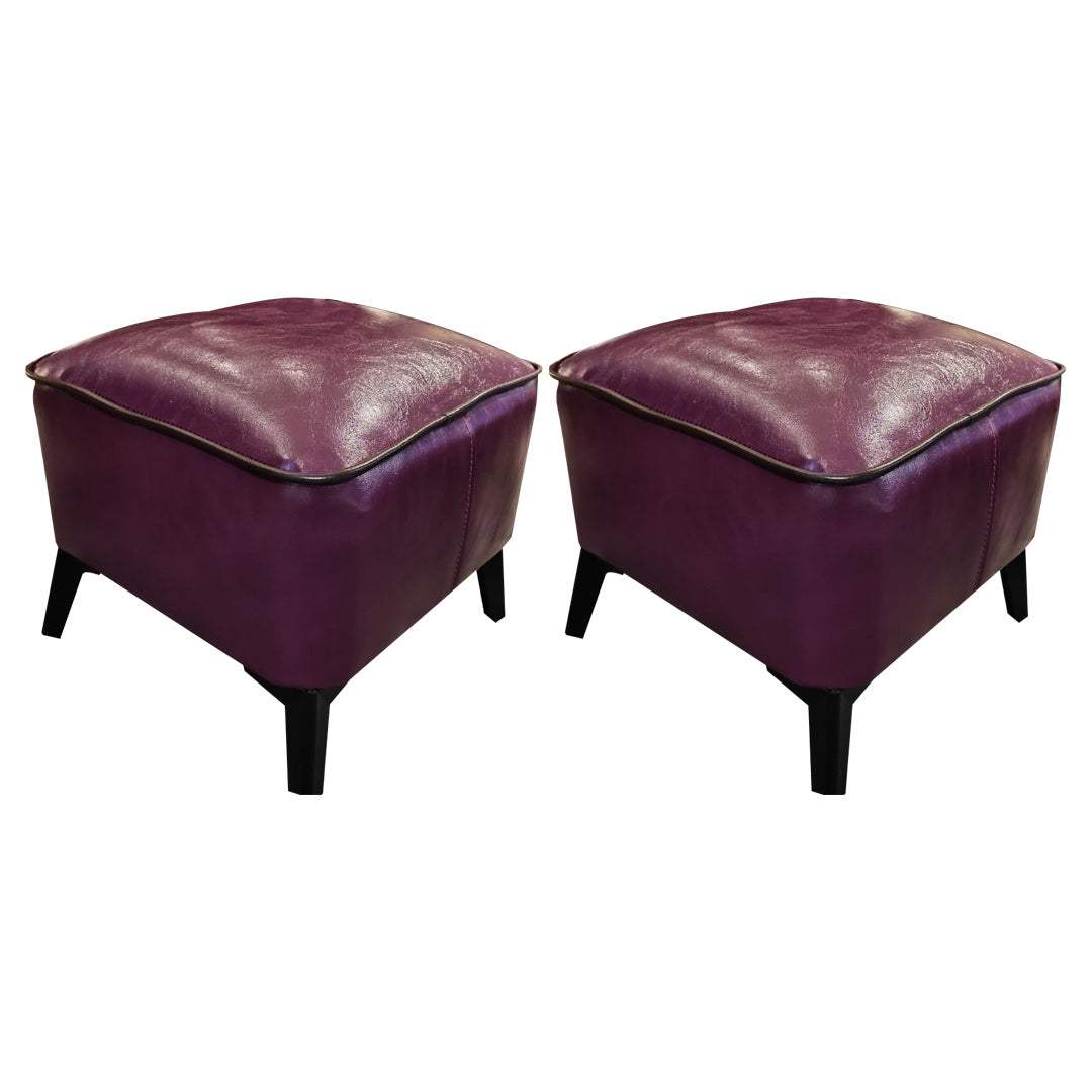 Mid-Century Modern Pouf Ottoman Faux Leather Upholstered Square Ottoman with Chair Legs