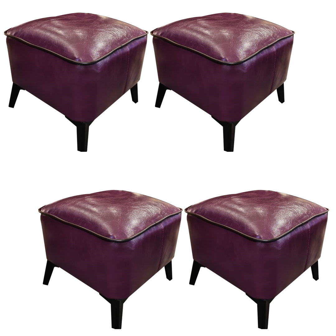 Mid-Century Modern Pouf Ottoman Faux Leather Upholstered Square Ottoman with Chair Legs