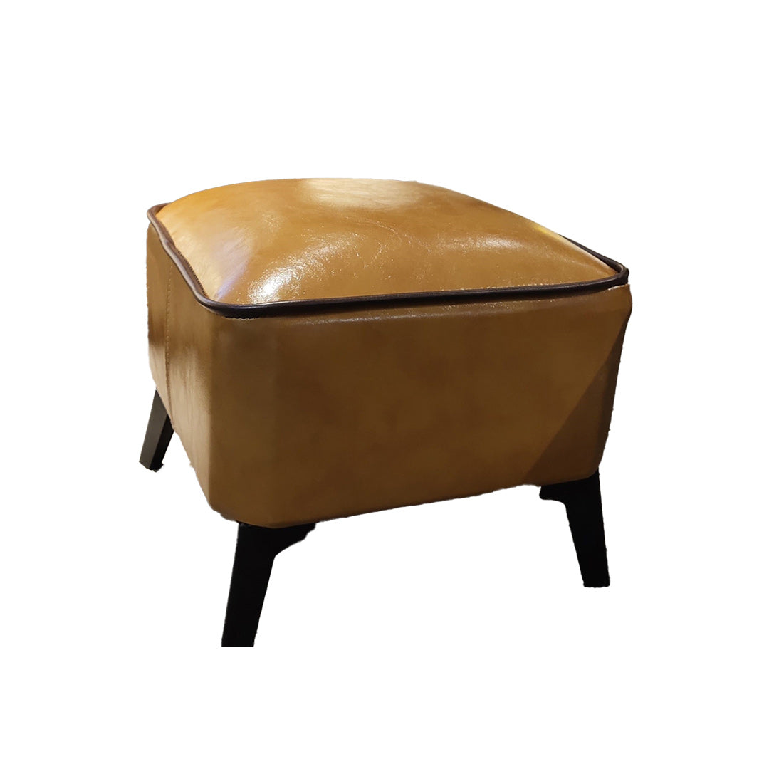 Mid-Century Modern Pouf Ottoman Faux Leather Upholstered Square Ottoman with Chair Legs