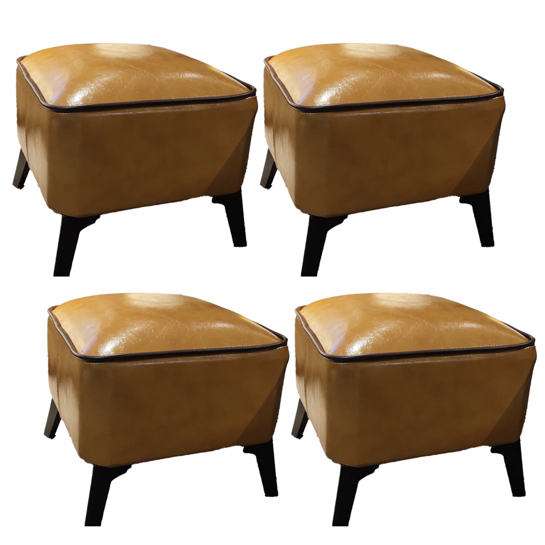 Mid-Century Modern Pouf Ottoman Faux Leather Upholstered Square Ottoman with Chair Legs