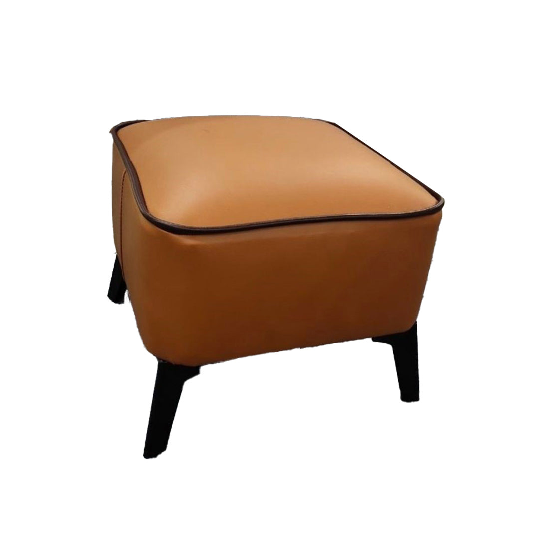 Mid-Century Modern Pouf Ottoman Faux Leather Upholstered Square Ottoman with Chair Legs