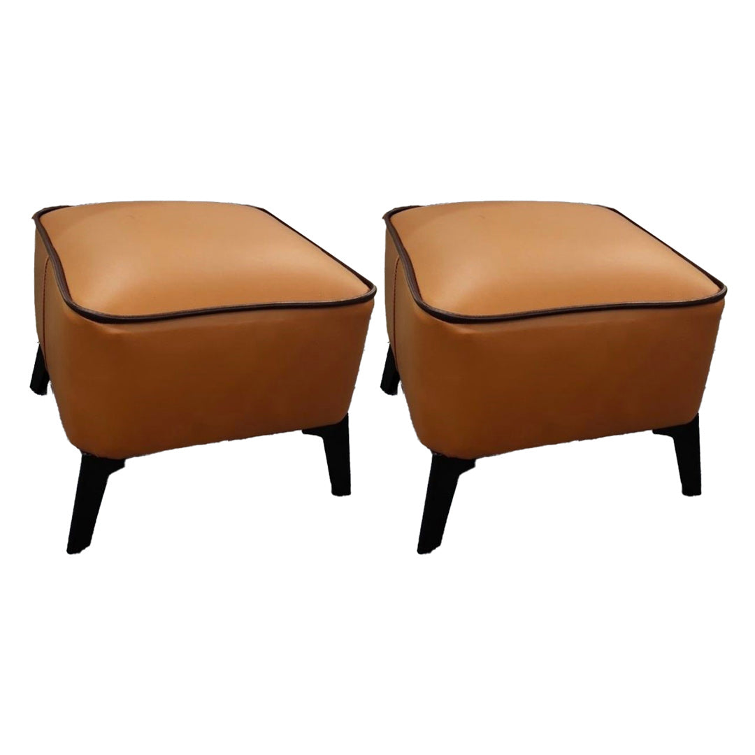 Mid-Century Modern Pouf Ottoman Faux Leather Upholstered Square Ottoman with Chair Legs