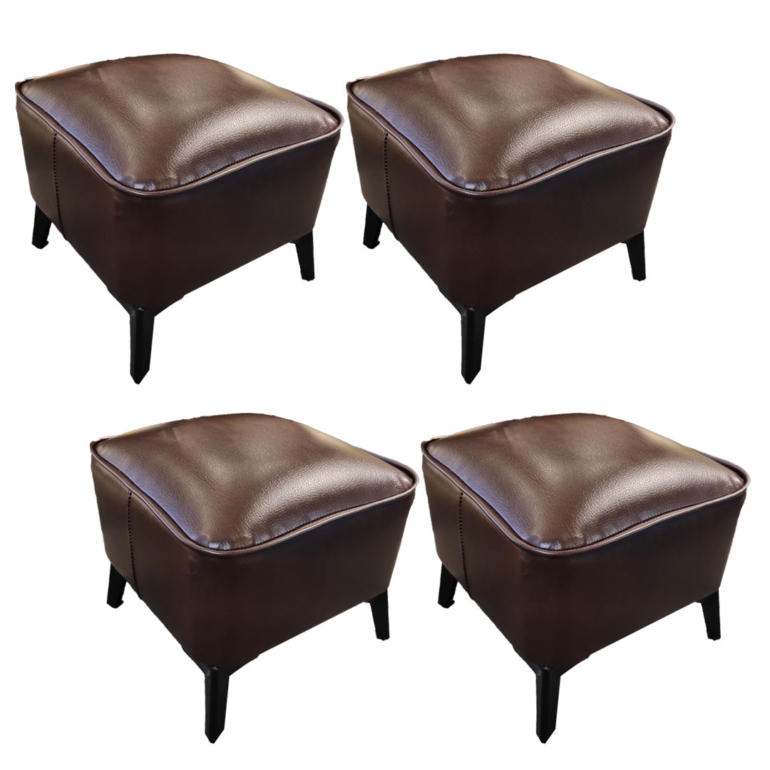 Mid-Century Modern Pouf Ottoman Faux Leather Upholstered Square Ottoman with Chair Legs