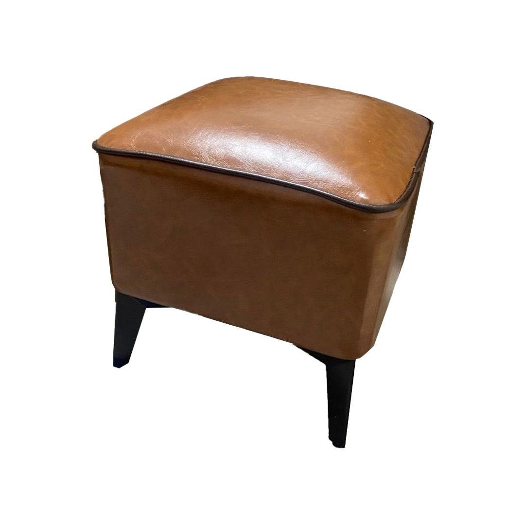 Mid-Century Modern Pouf Ottoman Faux Leather Upholstered Square Ottoman with Chair Legs