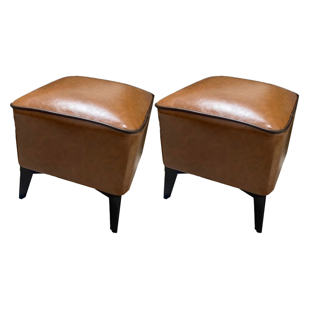 Mid-Century Modern Pouf Ottoman Faux Leather Upholstered Square Ottoman with Chair Legs