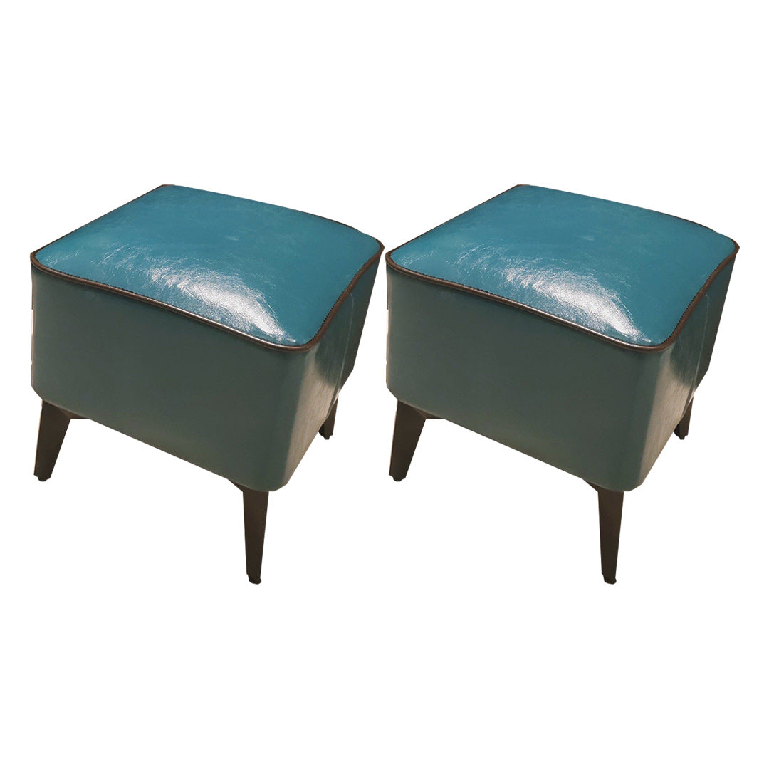 Mid-Century Modern Pouf Ottoman Faux Leather Upholstered Square Ottoman with Chair Legs