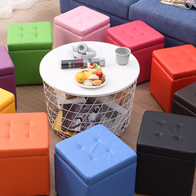 Tufted Pouf PU Leather Solid Square Water Resistant Cube Ottoman with Storage