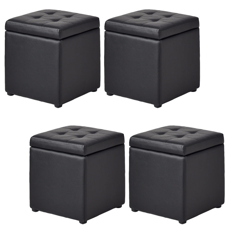 Tufted Pouf PU Leather Solid Square Water Resistant Cube Ottoman with Storage